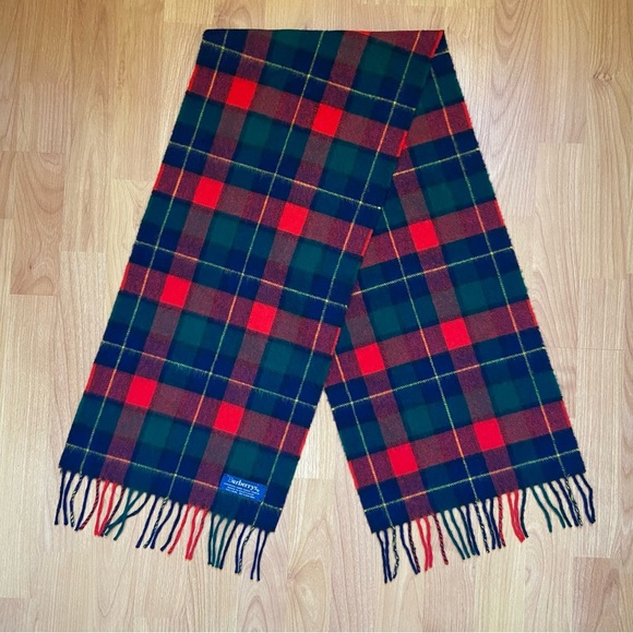 Vintage Burberrys’ Men’s Plaid Logo Patch 100% Wool Scarf - Picture 1 of 6